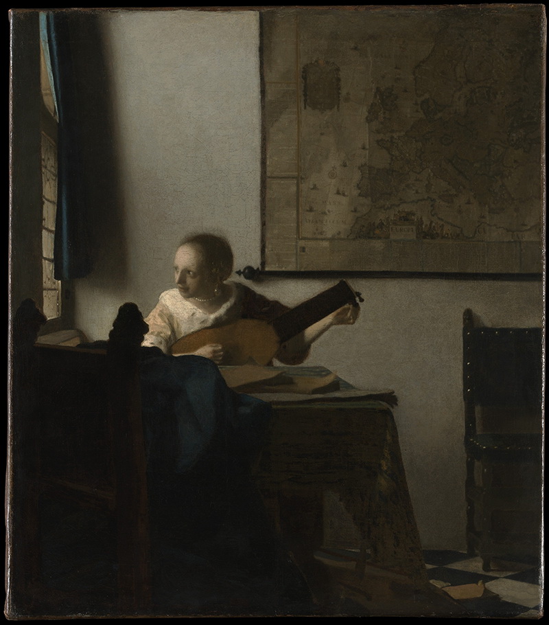 A018003《带鲁特琴的女人》荷兰画家约翰内斯·维米尔高清作品 油画-第1张
