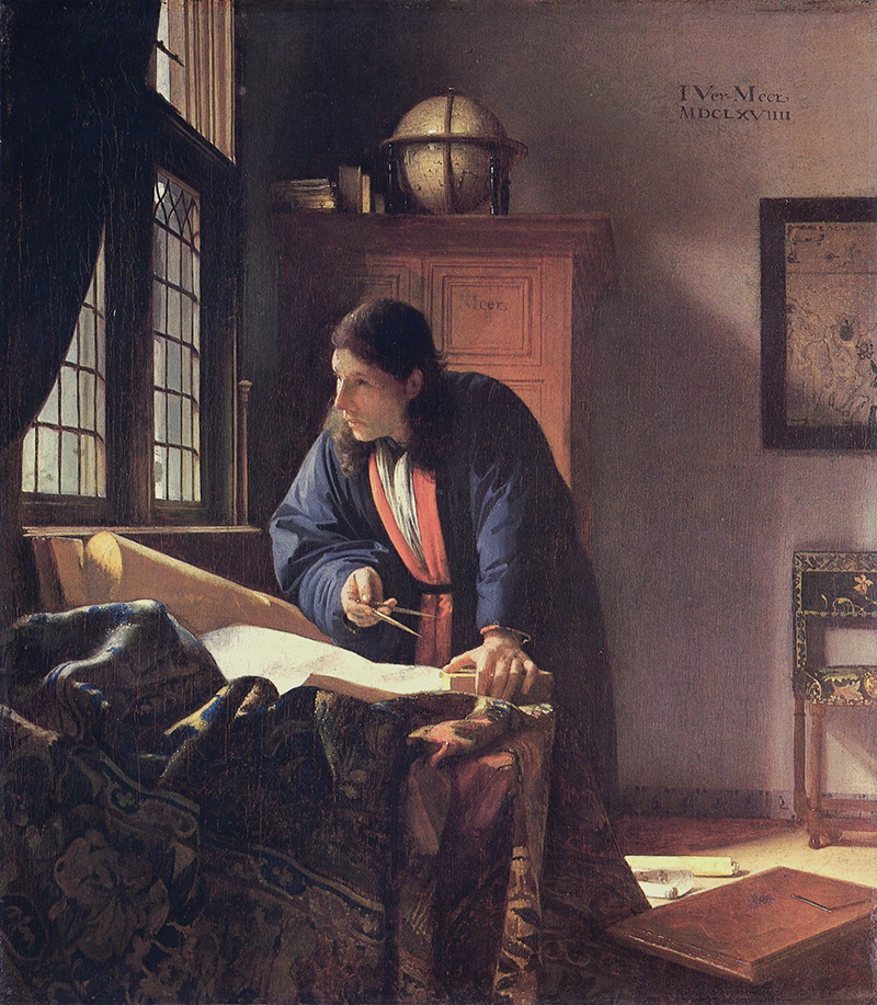 A018008《地理学家》荷兰画家约翰内斯·维米尔高清作品 油画-第1张