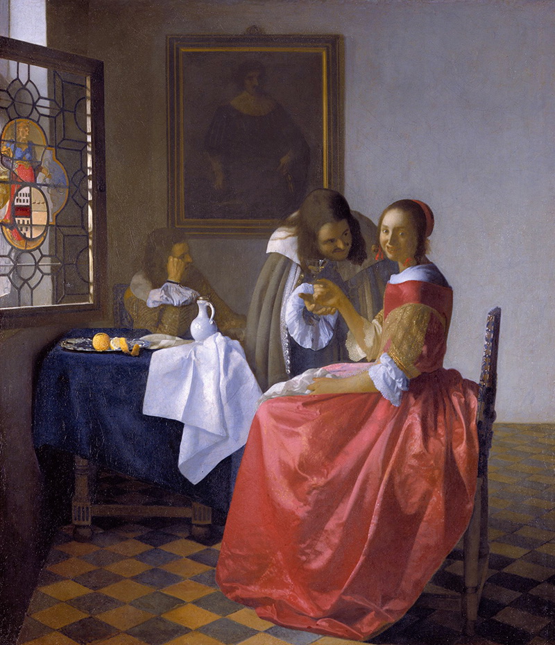 A018010《和绅士喝酒的女孩》荷兰画家约翰内斯·维米尔高清作品 油画-第1张