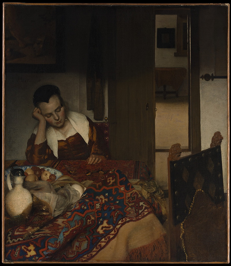 A018011《一个女孩睡着了》荷兰画家约翰内斯·维米尔高清作品 油画-第1张