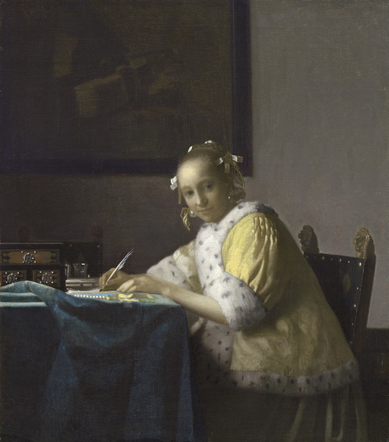 A018012《一位女士在写作》荷兰画家约翰内斯·维米尔高清作品 油画-第1张