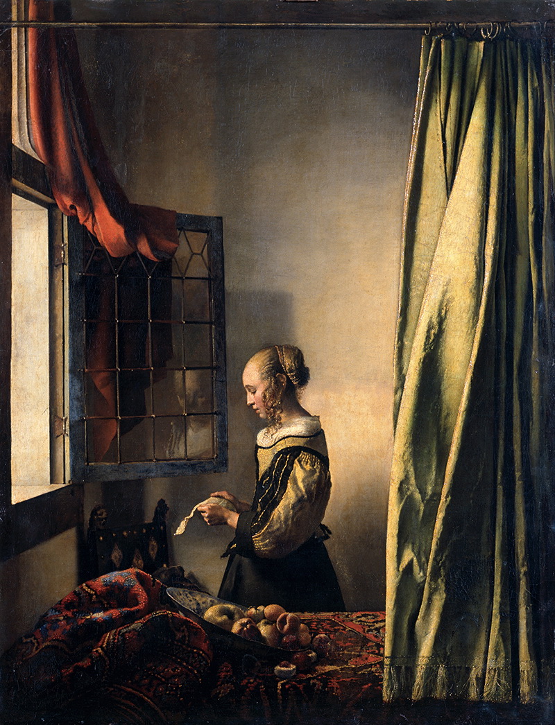 A018015《女孩在开着的窗户上看书》荷兰画家约翰内斯·维米尔高清作品 油画-第1张