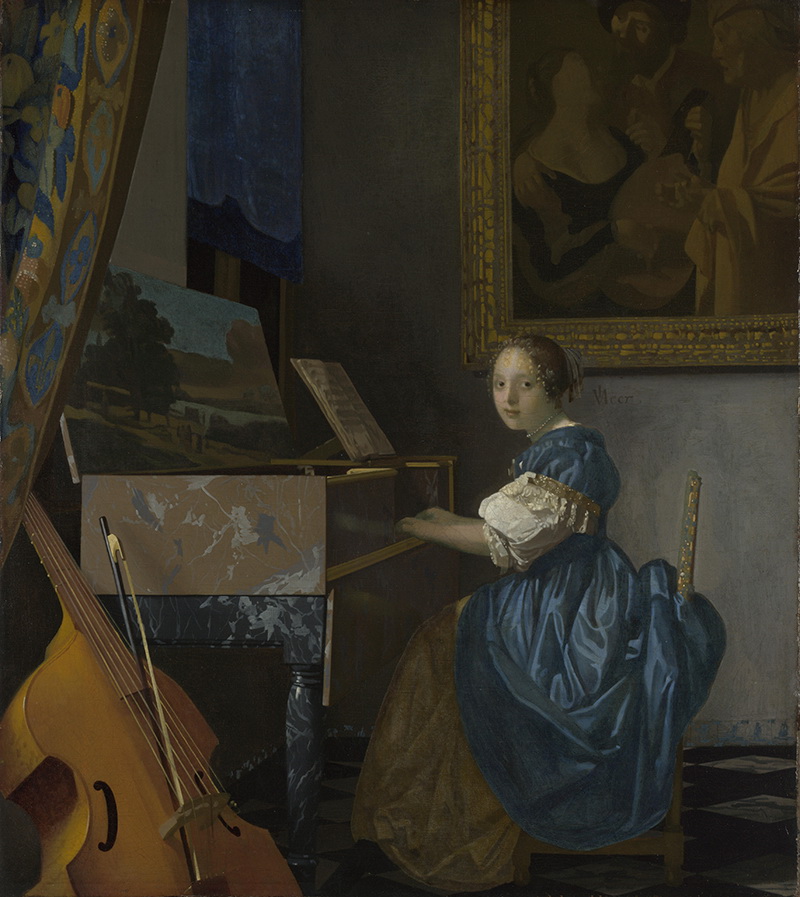 A018019《维金纳琴旁的年轻女子》荷兰画家约翰内斯·维米尔高清作品 油画-第1张
