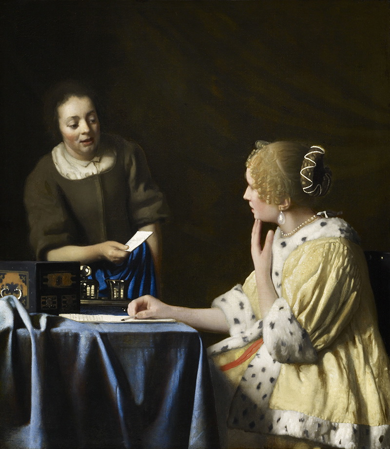 A018027《一位女士和她的女仆》荷兰画家约翰内斯·维米尔高清作品 油画-第1张