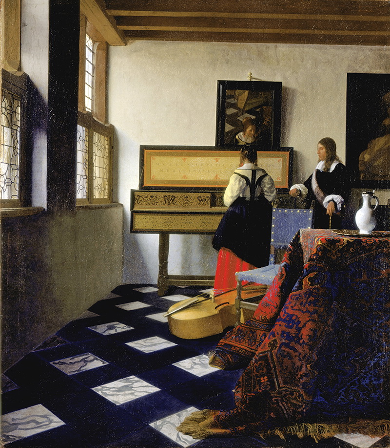 A018029《维金纳琴旁的女士与绅士》荷兰画家约翰内斯·维米尔高清作品 油画-第1张