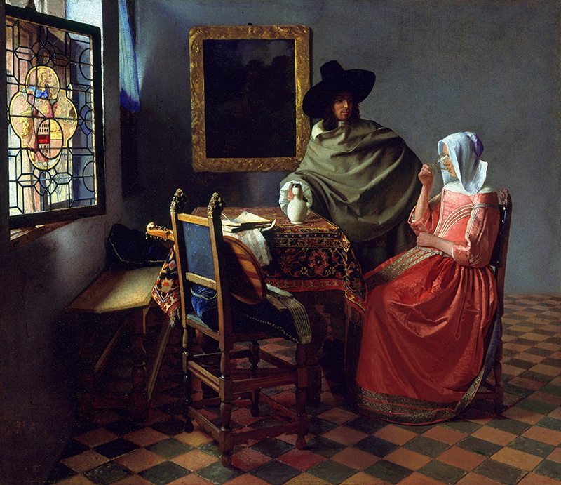 A018032《一杯酒》荷兰画家约翰内斯·维米尔高清作品 油画-第1张