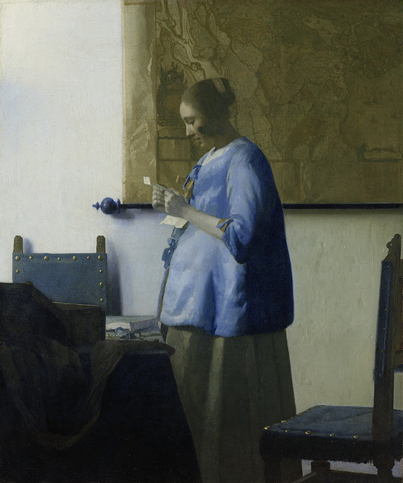 A018037《读信的蓝衣女子（读信的少女）》荷兰画家约翰内斯·维米尔高清作品 油画-第1张