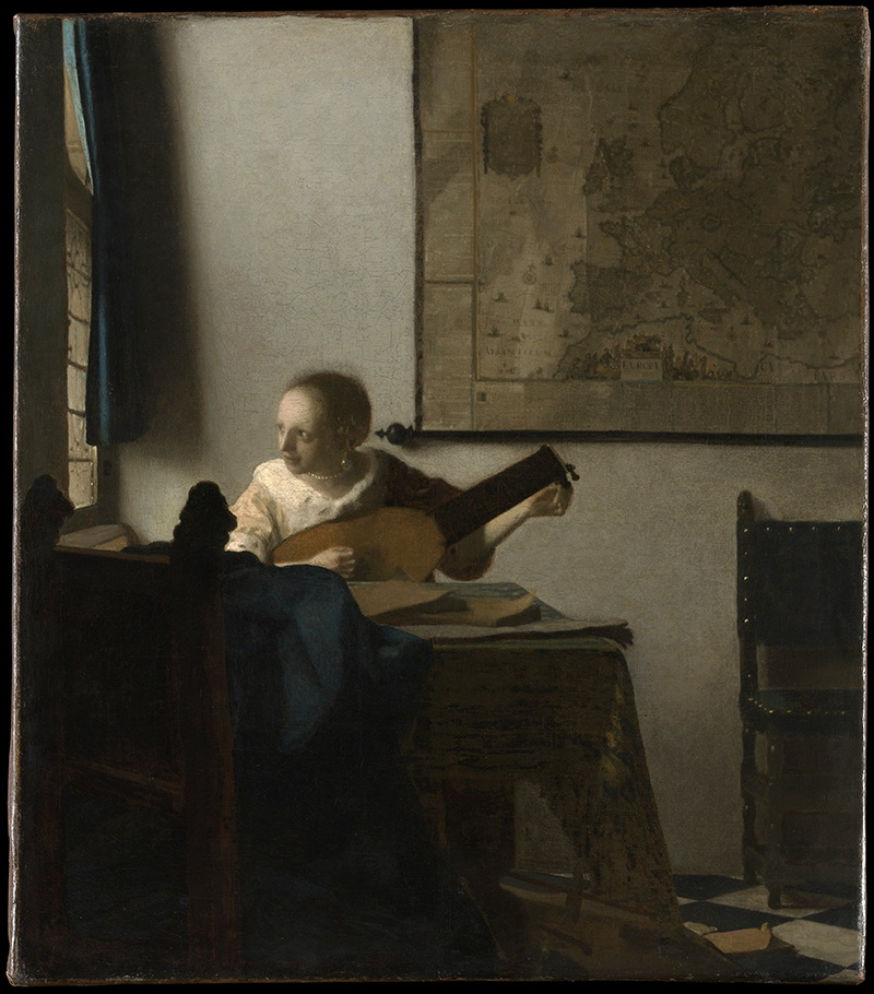 A018038《带鲁特琴的女人》荷兰画家约翰内斯·维米尔高清作品 油画-第1张