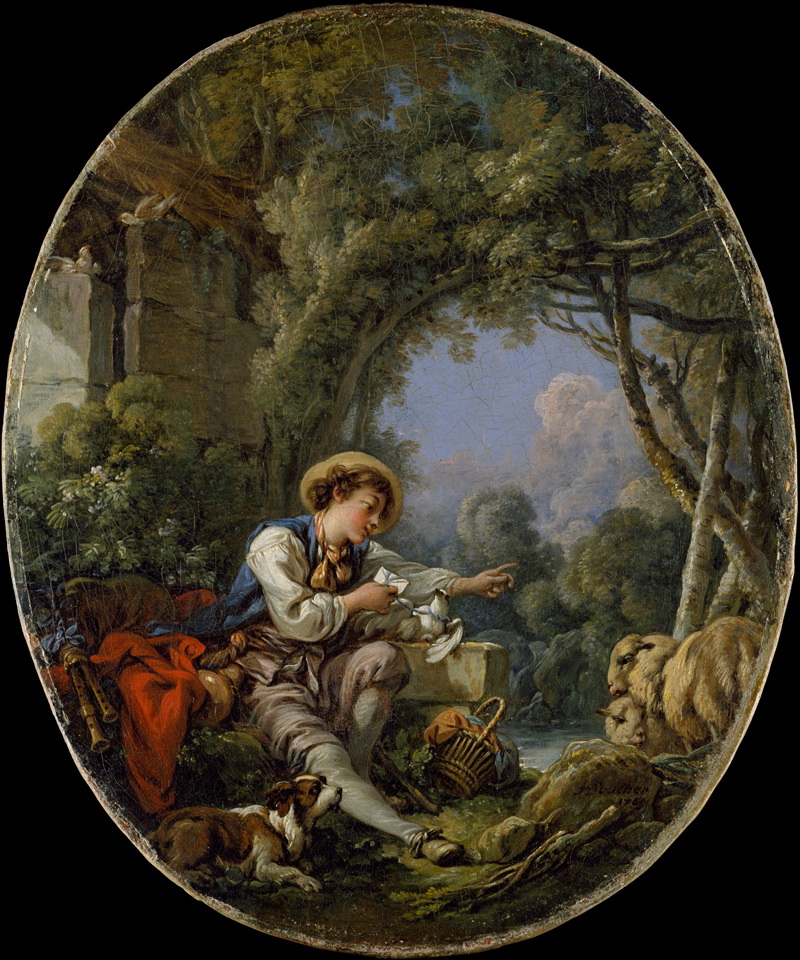 A022019《水边放羊的男孩》法国画家弗朗索瓦·布歇高清作品 油画-第1张