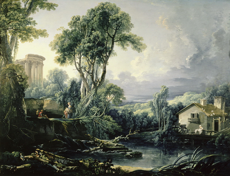 A022035《水磨坊景观》法国画家弗朗索瓦·布歇高清作品 油画-第1张