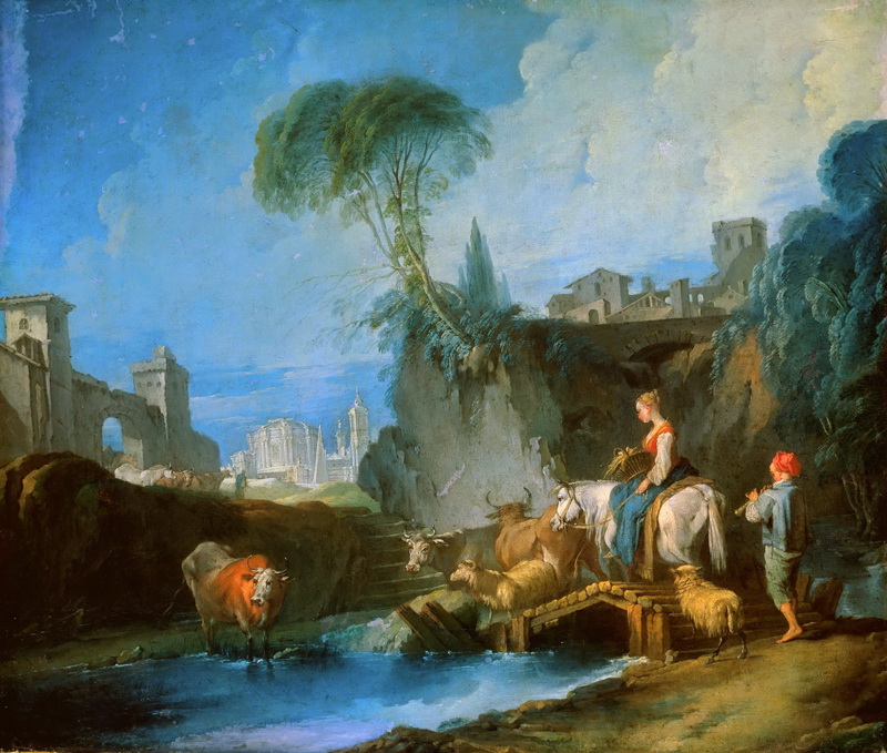 A022037《过桥》法国画家弗朗索瓦·布歇高清作品 油画-第1张