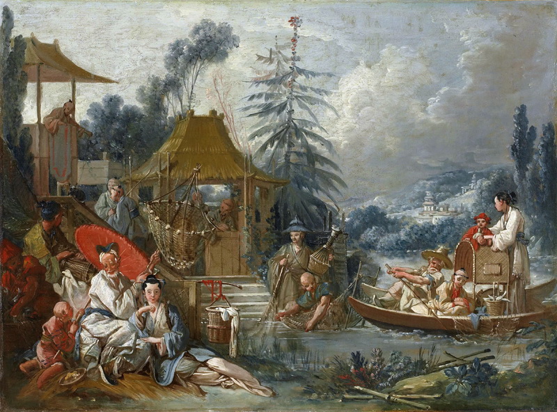 A022049《中国人捕鱼》法国画家弗朗索瓦·布歇高清作品 油画-第1张