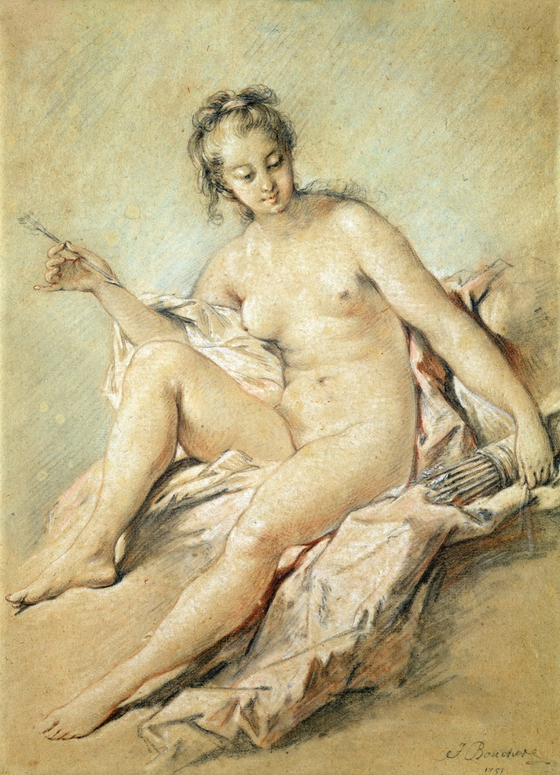 A022052《坐着的裸模特》法国画家弗朗索瓦·布歇高清作品 油画-第1张