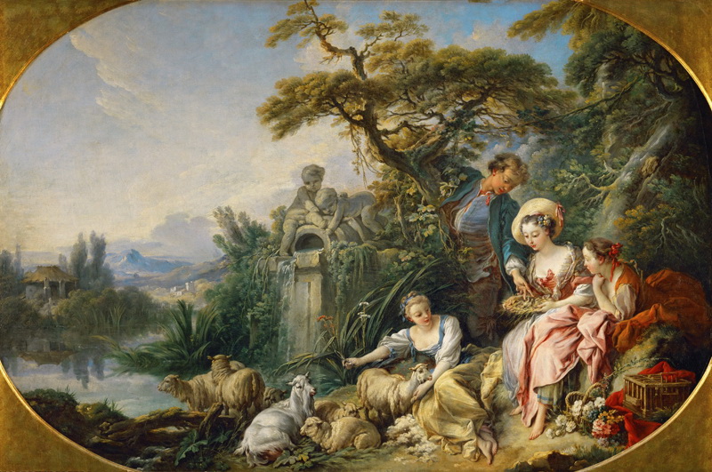 A022069《牧羊人的礼物》法国画家弗朗索瓦·布歇高清作品 油画-第1张
