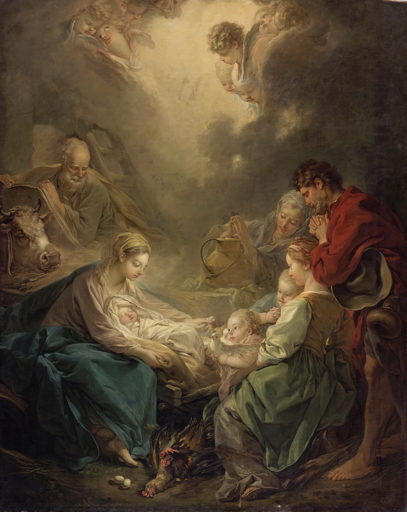 A022085《给新出生的宝宝祈福》法国画家弗朗索瓦·布歇高清作品 油画-第1张