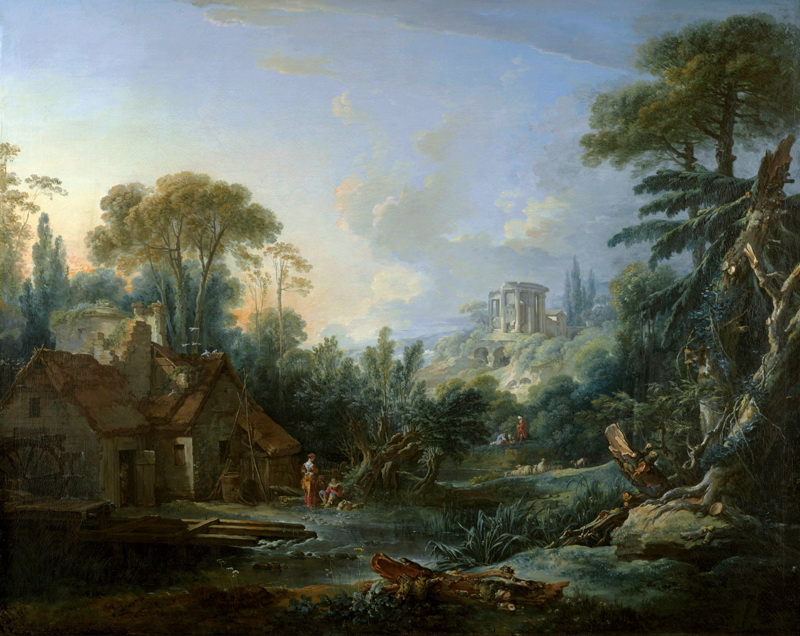 A022086《水磨坊景观》法国画家弗朗索瓦·布歇高清作品 油画-第1张