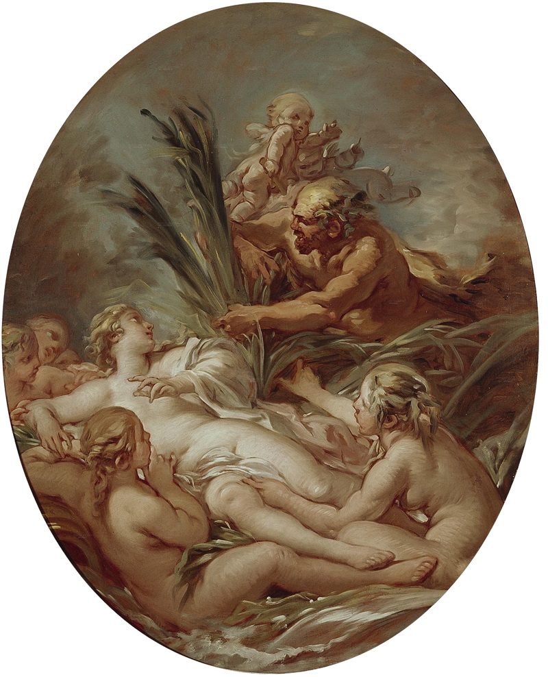 A022097《潘和牧神排管芦笛仙女》法国画家弗朗索瓦·布歇高清作品 油画-第1张