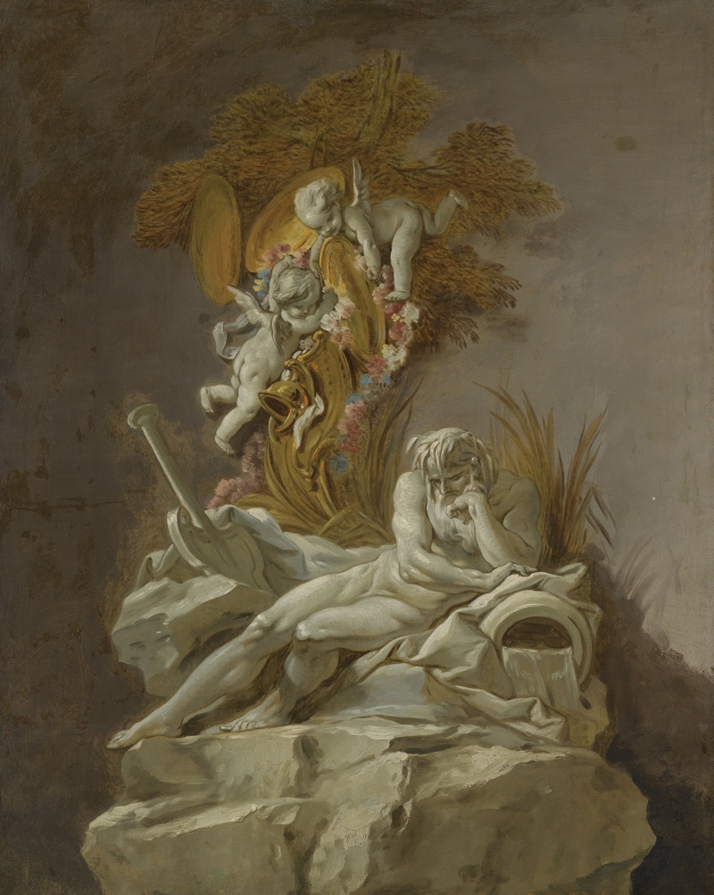 A022114《天使和男人雕塑》法国画家弗朗索瓦·布歇高清作品 油画-第1张
