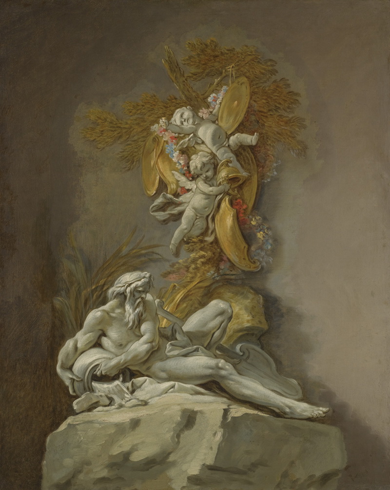 A022115《天使和男人雕塑》法国画家弗朗索瓦·布歇高清作品 油画-第1张