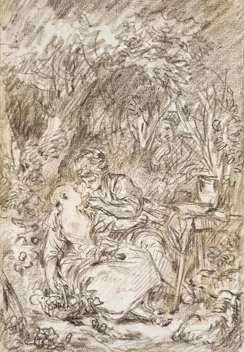 A022121《树林里的情侣》法国画家弗朗索瓦·布歇高清作品 油画-第1张