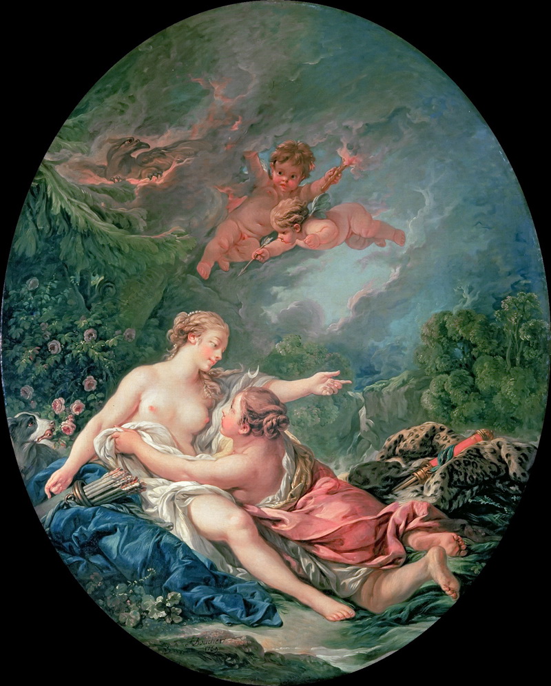 A022136《树林的女和天使》法国画家弗朗索瓦·布歇高清作品 油画-第1张