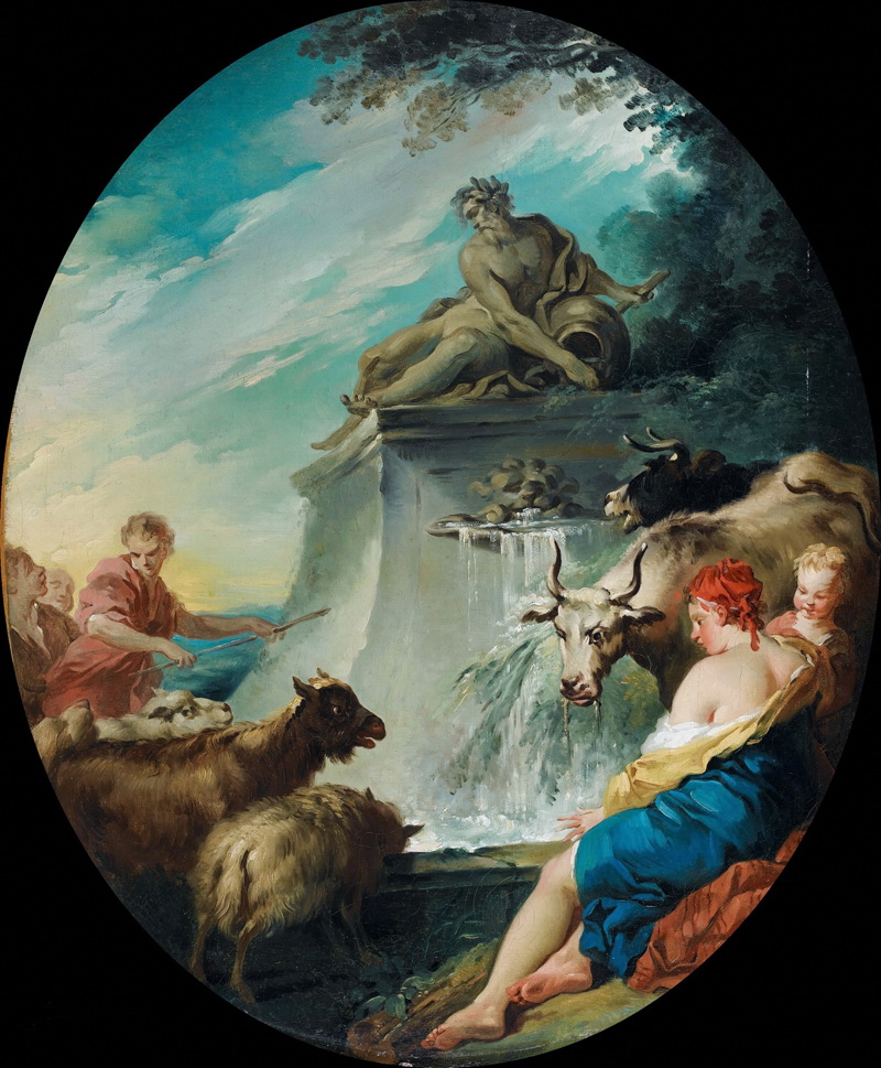 A022138《水池边的牧羊女》法国画家弗朗索瓦·布歇高清作品 油画-第1张