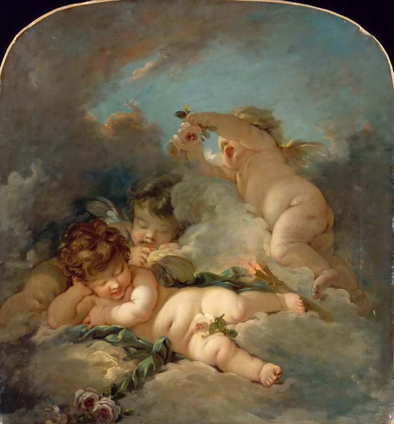 A022140《睡着的天使》法国画家弗朗索瓦·布歇高清作品 油画-第1张