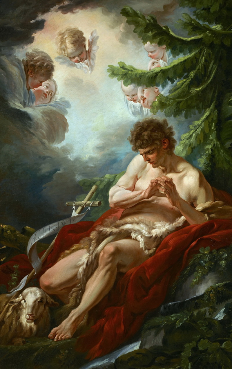 A022145《放羊人和天使》法国画家弗朗索瓦·布歇高清作品 油画-第1张
