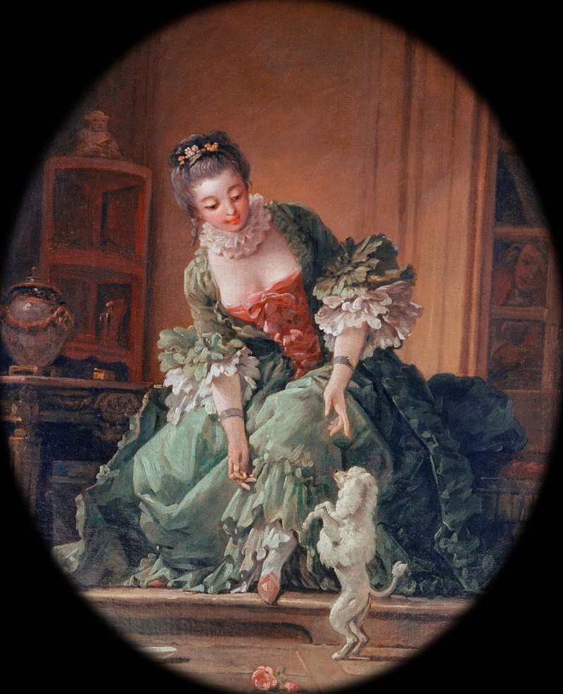 A022150《少女和小狗》法国画家弗朗索瓦·布歇高清作品 油画-第1张