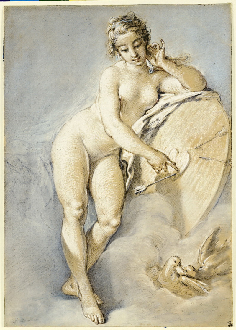 A022156《爱与美的女神维纳斯站着》法国画家弗朗索瓦·布歇高清作品 油画-第1张
