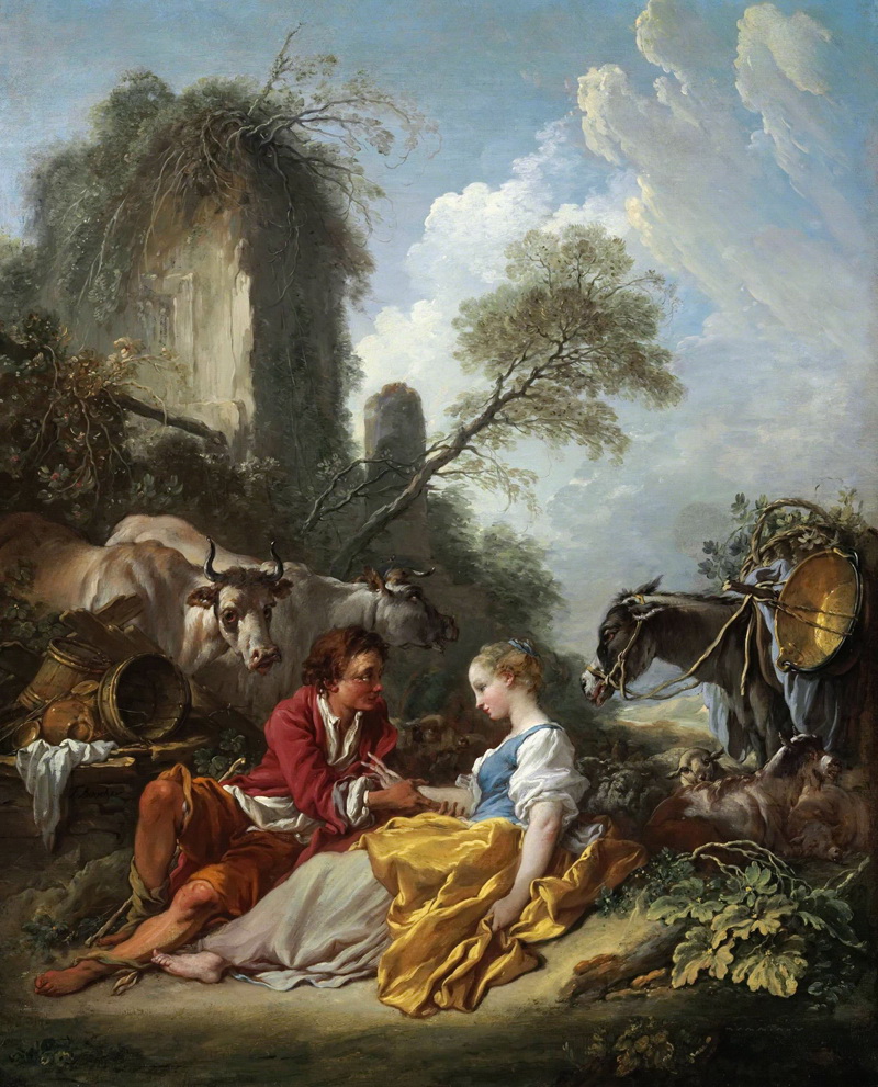 A022160《林中的情侣和动物》法国画家弗朗索瓦·布歇高清作品 油画-第1张