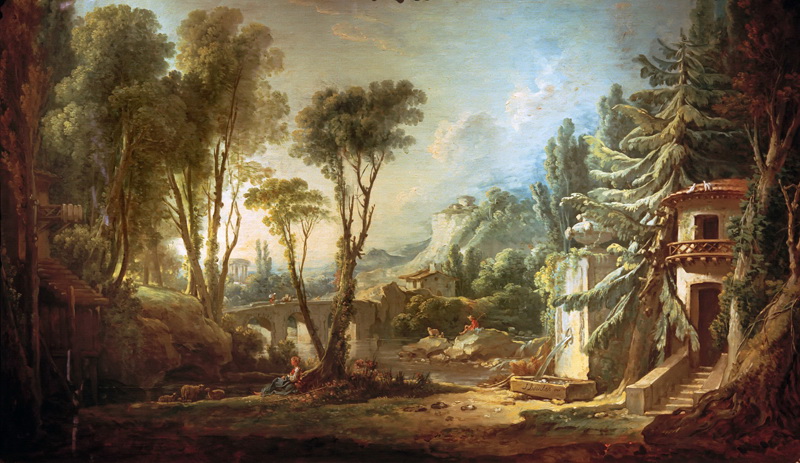 A022186《林中景观》法国画家弗朗索瓦·布歇高清作品 油画-第1张