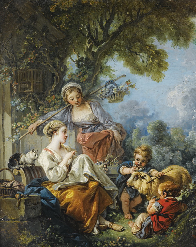 A022188《孩子和母亲》法国画家弗朗索瓦·布歇高清作品 油画-第1张