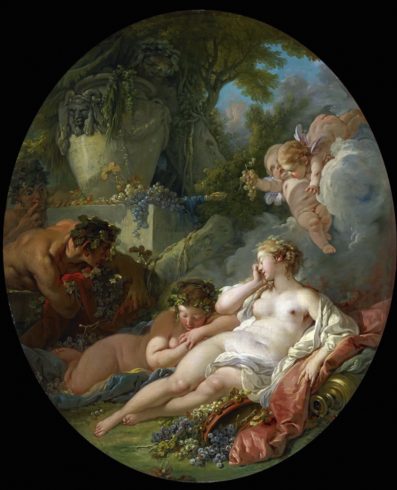 A022196《入睡的酒神与山神》法国画家弗朗索瓦·布歇高清作品 油画-第1张