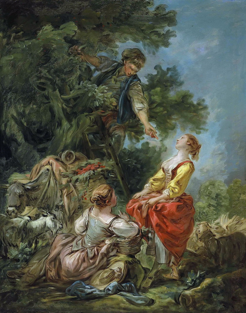 A022199《摘樱桃》法国画家弗朗索瓦·布歇高清作品 油画-第1张