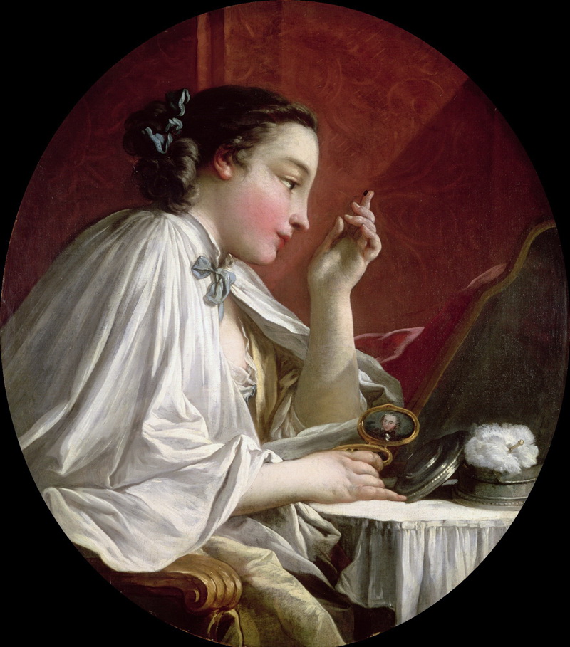 A022211《手里拿镜子的女孩》法国画家弗朗索瓦·布歇高清作品 油画-第1张