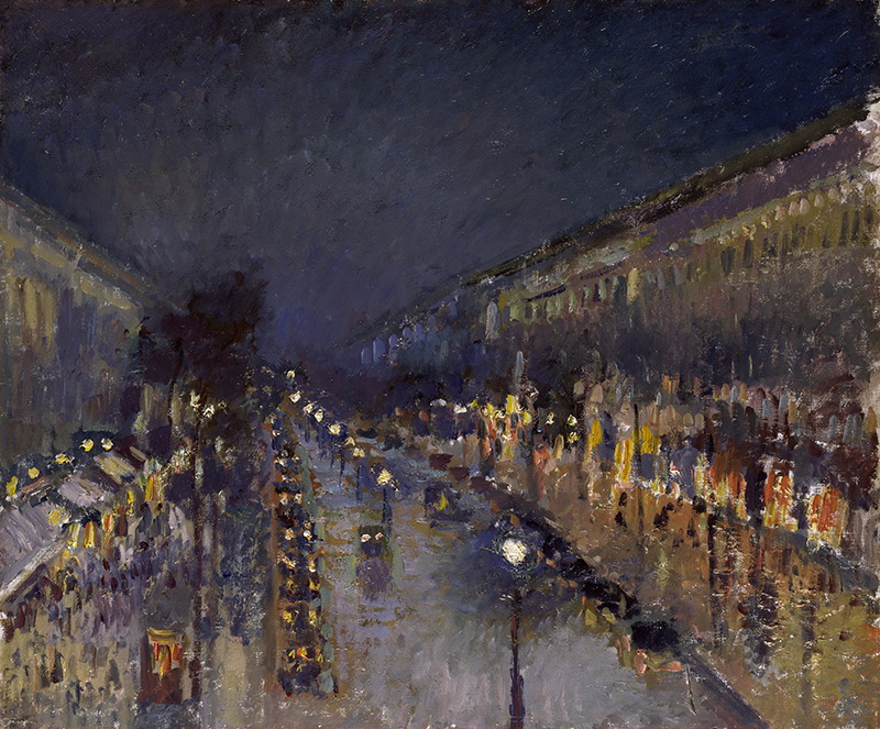 A023007《夜间的蒙马特大道》法国画家卡米耶·毕沙罗高清作品 油画-第1张