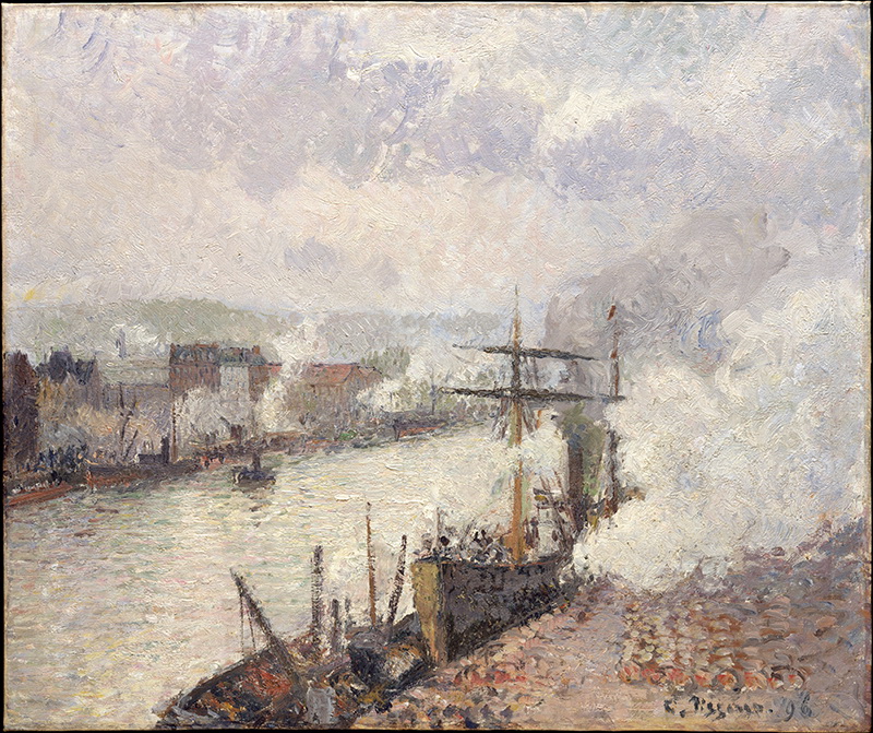 A023022《鲁恩港的汽船》法国画家卡米耶·毕沙罗高清作品 油画-第1张