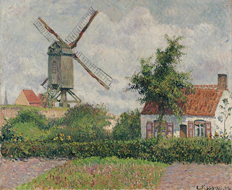 A023055《有风车的农舍小院 》法国画家卡米耶·毕沙罗高清作品 油画-第1张