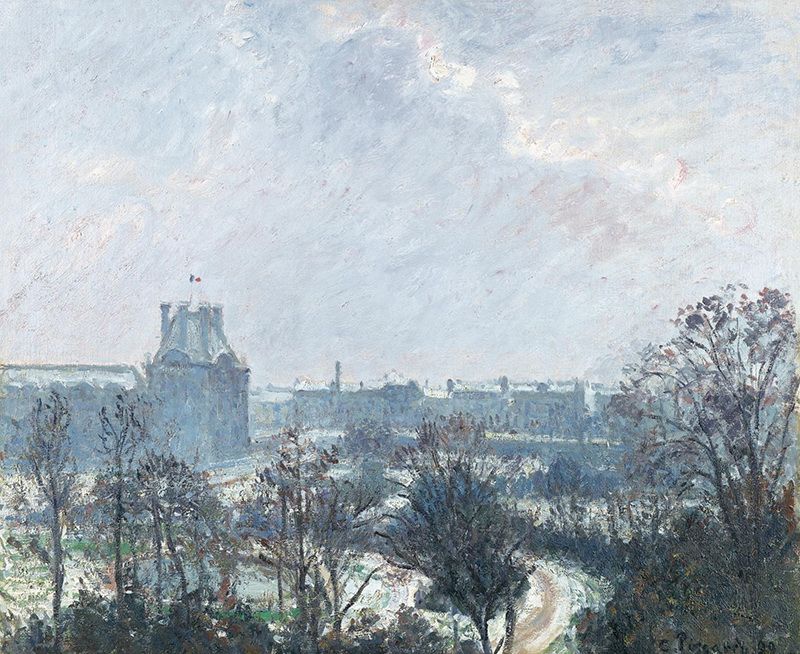 A023078《 卢浮宫花园，雪效应》法国画家卡米耶·毕沙罗高清作品 油画-第1张