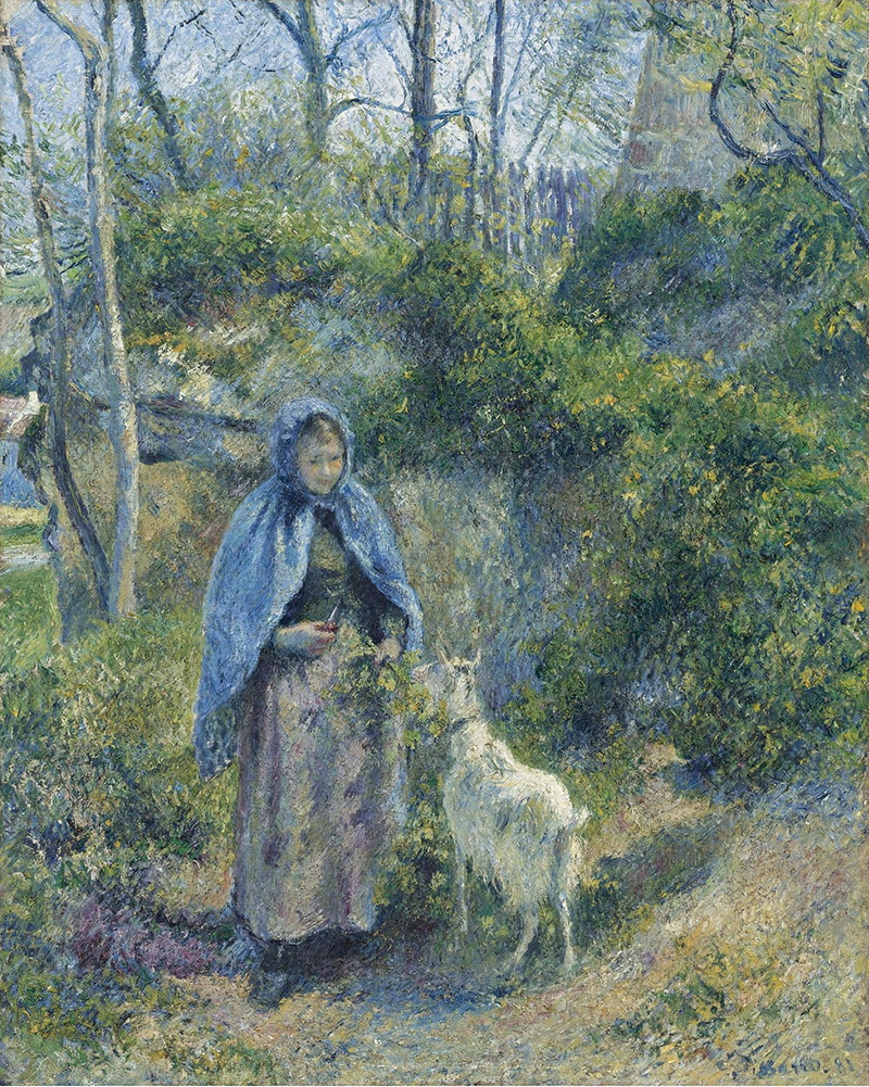 A023084《带着山羊的农村妇女》法国画家卡米耶·毕沙罗高清作品 油画-第1张