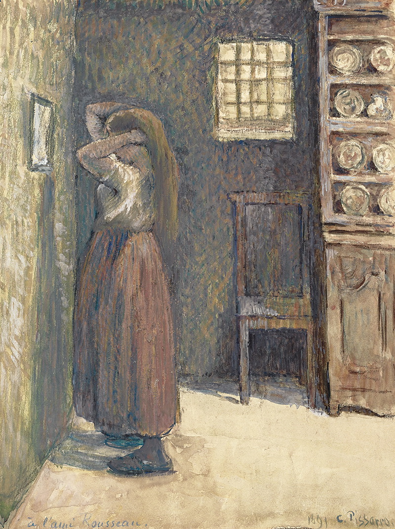 A023092《Young Peasant at Her Toilette》法国画家卡米耶·毕沙罗高清作品 油画-第1张