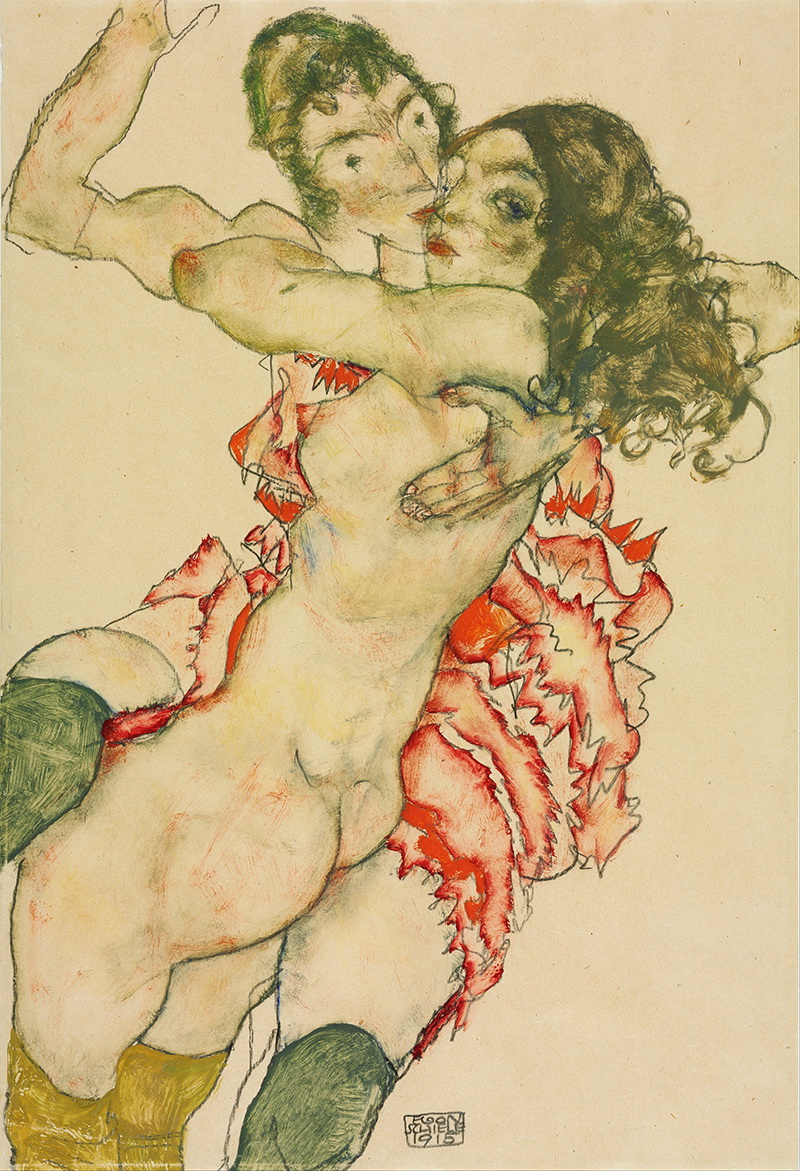 A024003 《拥抱的两少女》 奥地利画家埃贡·席勒高清作品 奥地利-第1张