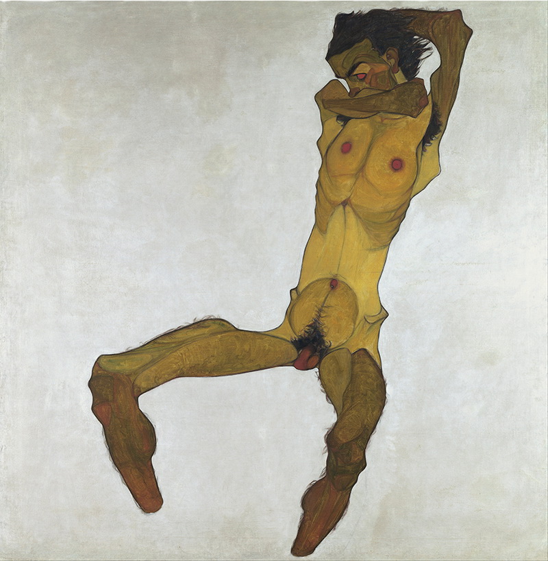 A024005 《坐姿男性裸体（自画像）》奥地利画家埃贡·席勒高清作品 奥地利-第1张