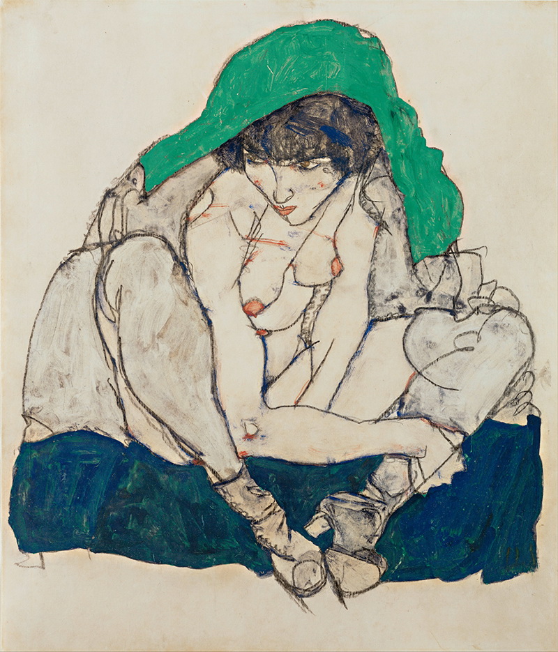 A024011 《披绿头巾的女人》  奥地利画家埃贡·席勒高清作品 奥地利-第1张
