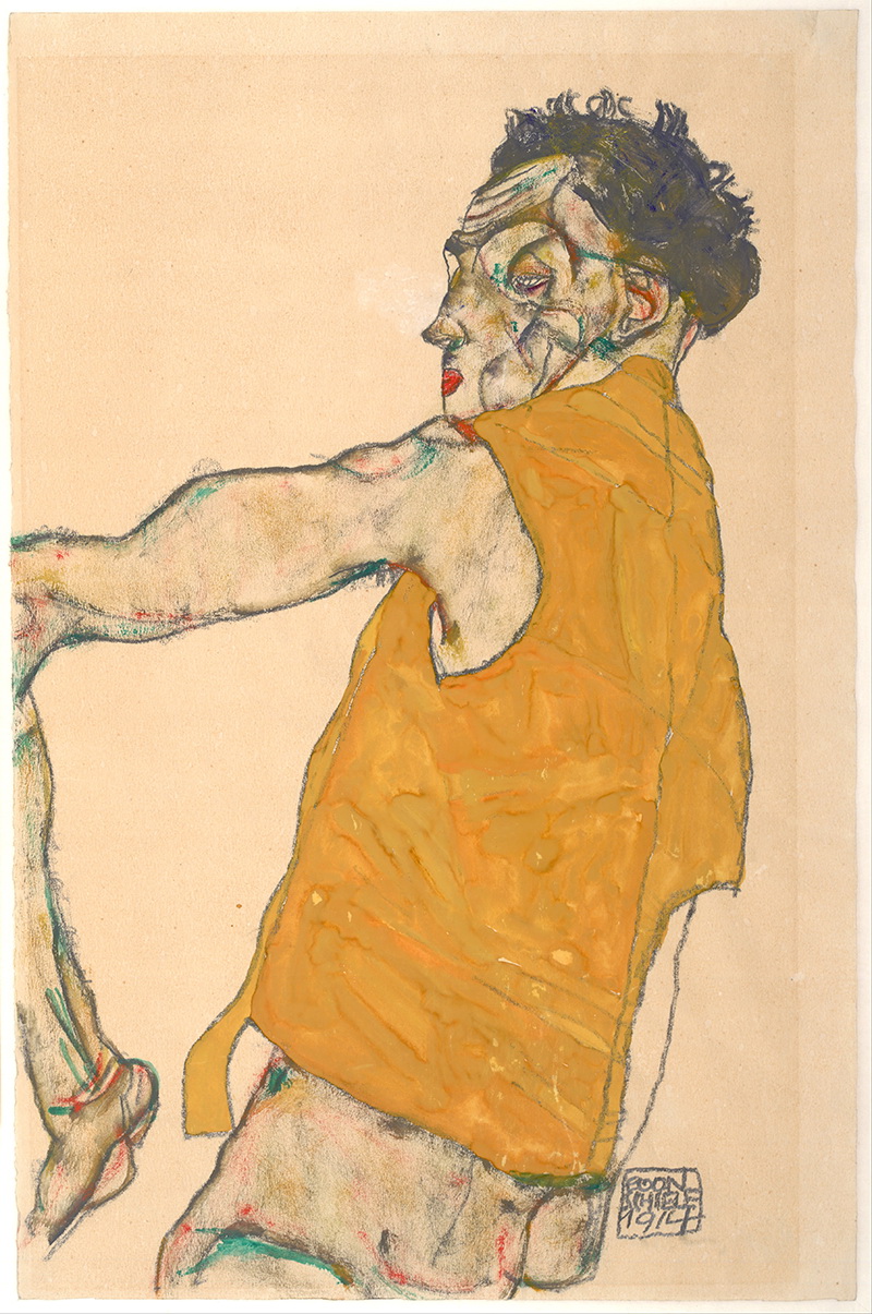 A024013 《穿黄夹克的男人》奥地利画家埃贡·席勒高清作品 奥地利-第1张