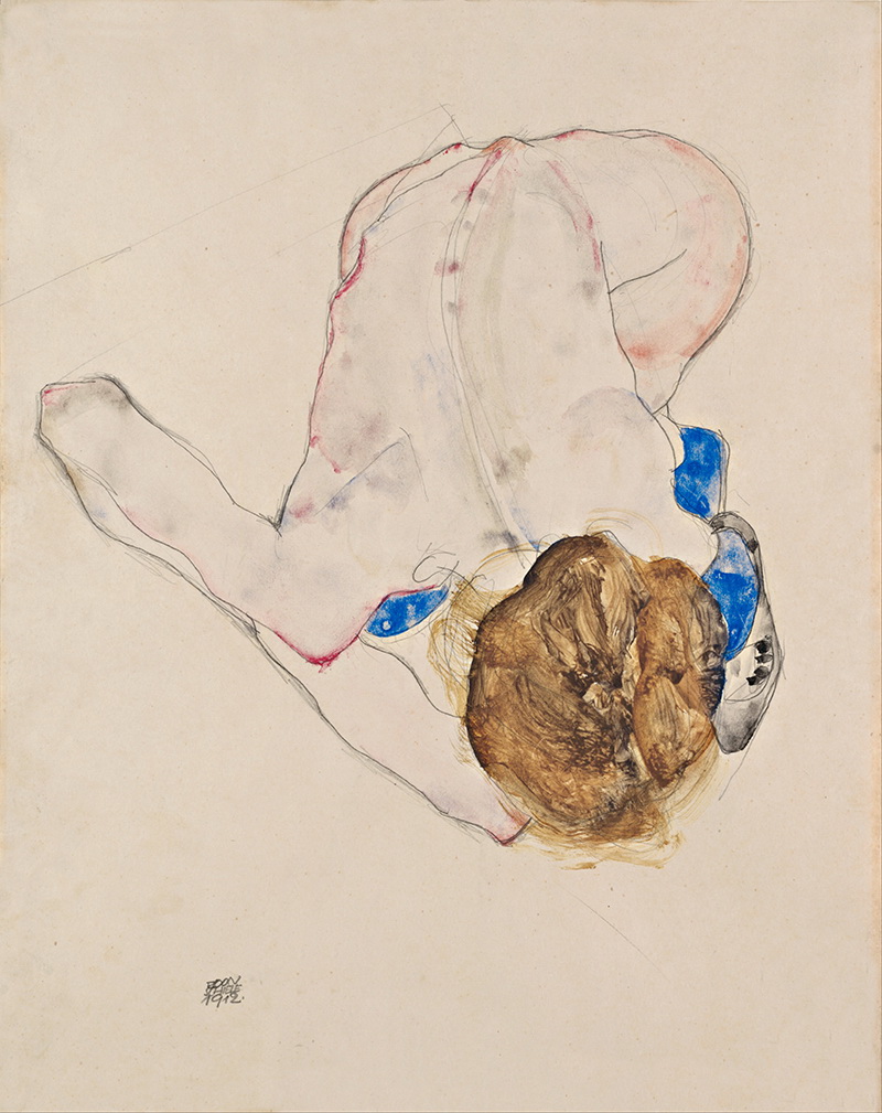 A024017 《穿蓝色丝袜的裸女》奥地利画家埃贡·席勒高清作品 奥地利-第1张