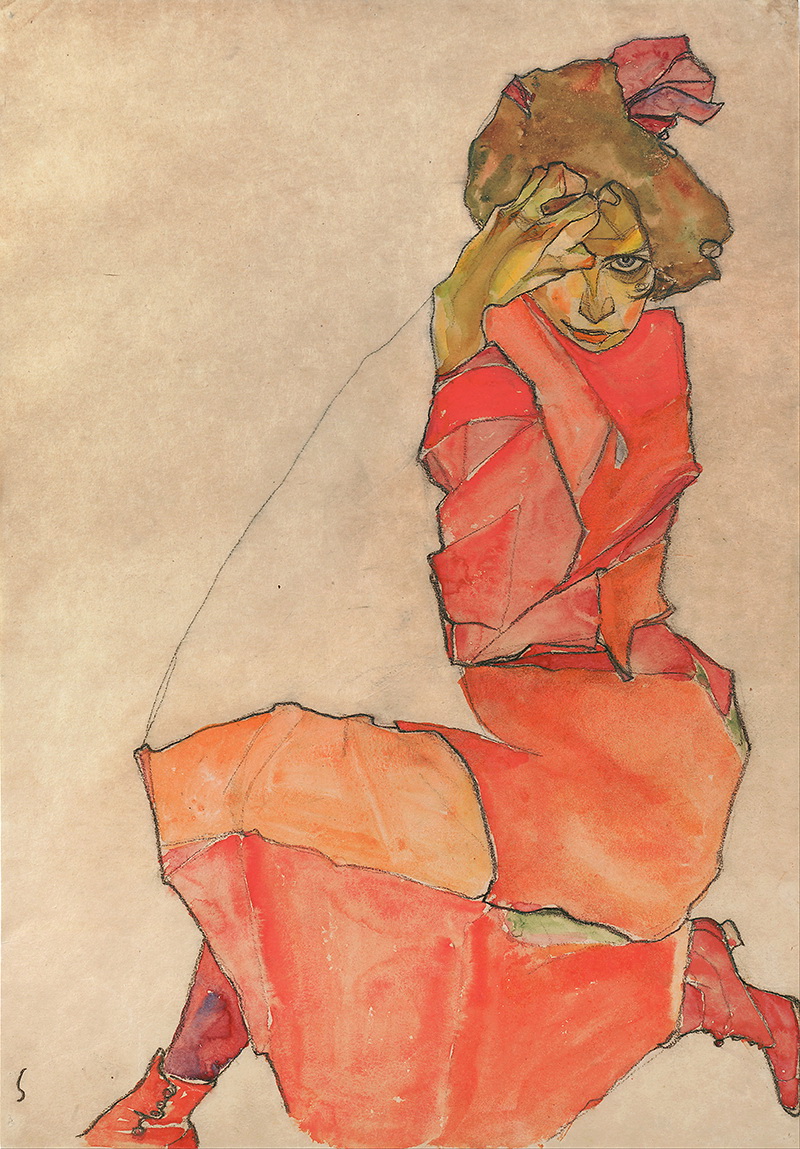 A024035 《穿橙色外套的少女》奥地利画家埃贡·席勒高清作品 奥地利-第1张