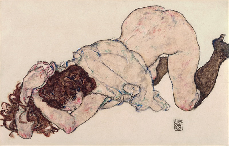 A024040 《跪在手肘上的女孩》奥地利画家埃贡·席勒高清作品 奥地利-第1张