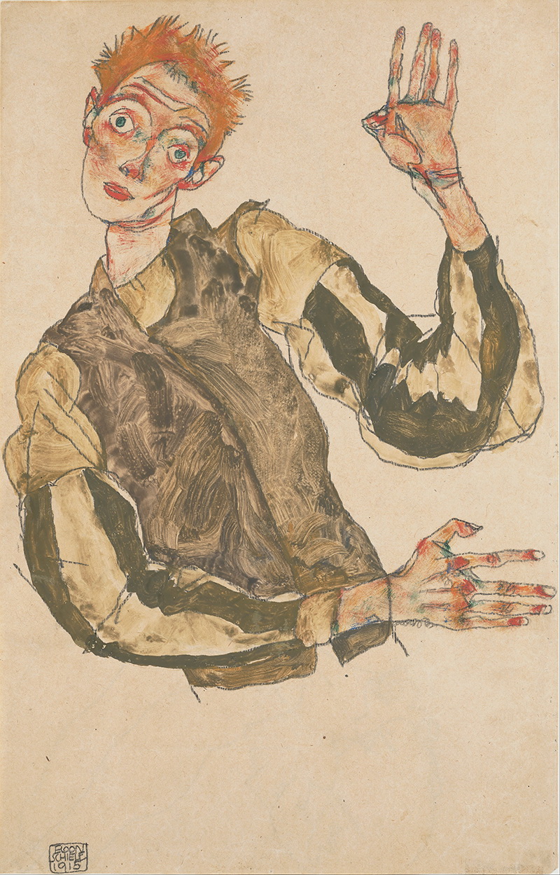 A024042 《举起手的肖像》奥地利画家埃贡·席勒高清作品 奥地利-第1张